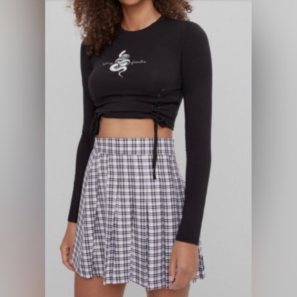 Bershka Plaid A-Line Mini Skirt Pleated Preppy Academia Granola Festival Party
